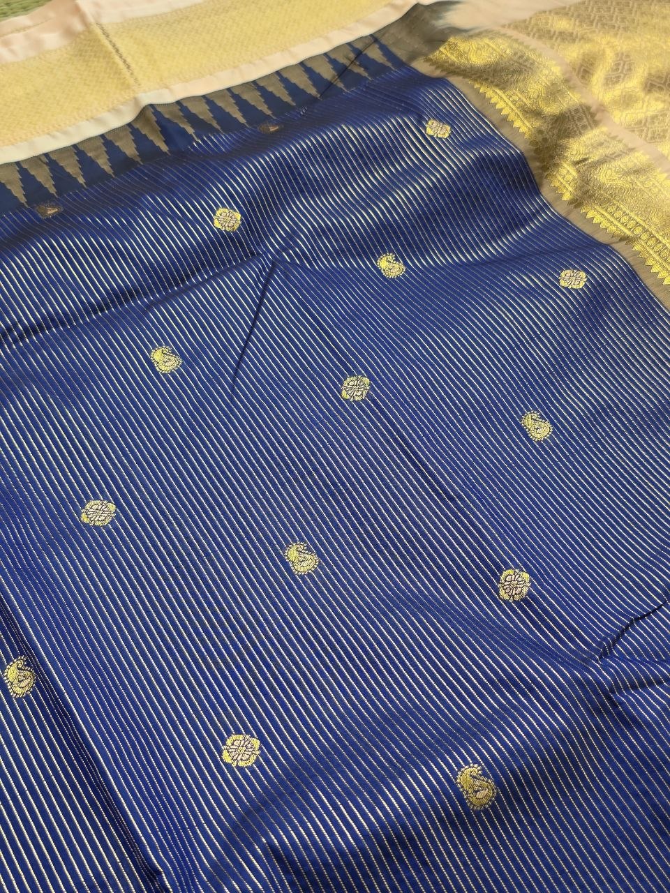 Premium Semi Gadwal Saree – Royal Blue with Peach Pallu & Border