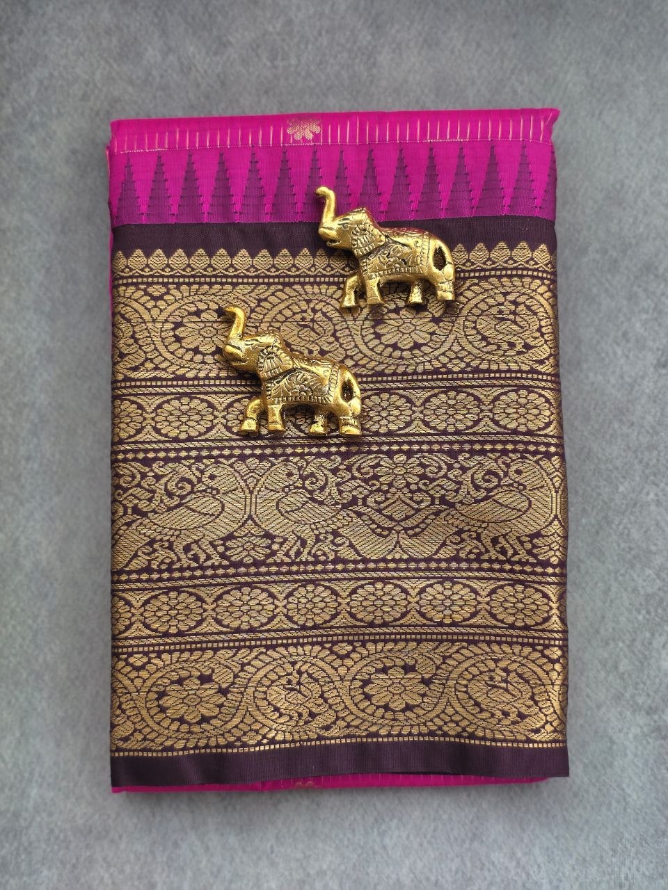 Premium Semi Gadwal Saree in Rani Pink & Dark Brown