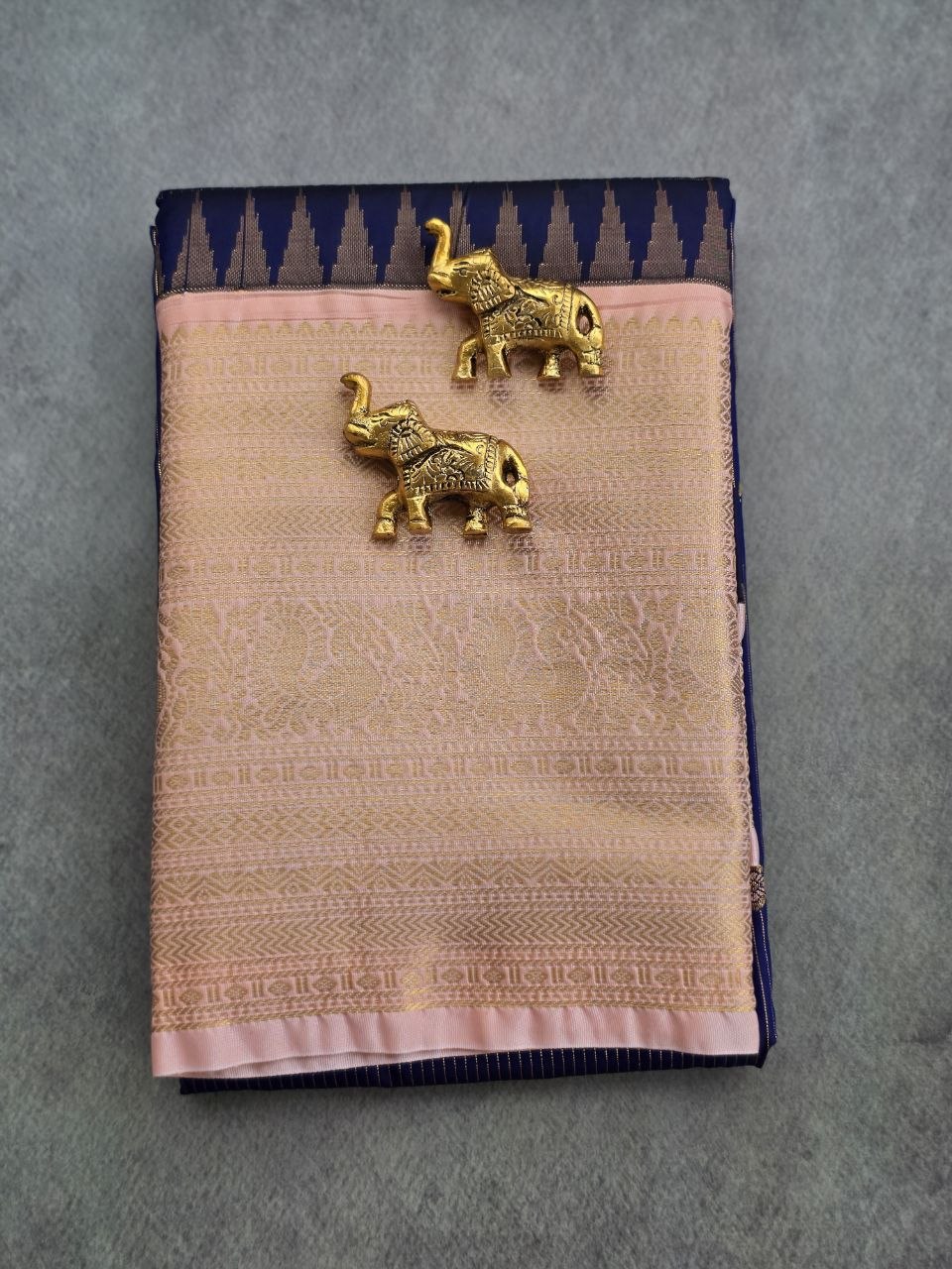 Premium Semi Gadwal Saree in Royal Blue & Peach