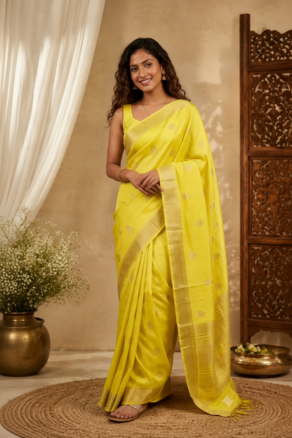 Premium Yellow Raw Silk Saree with Rich Pallu | Festive Collection