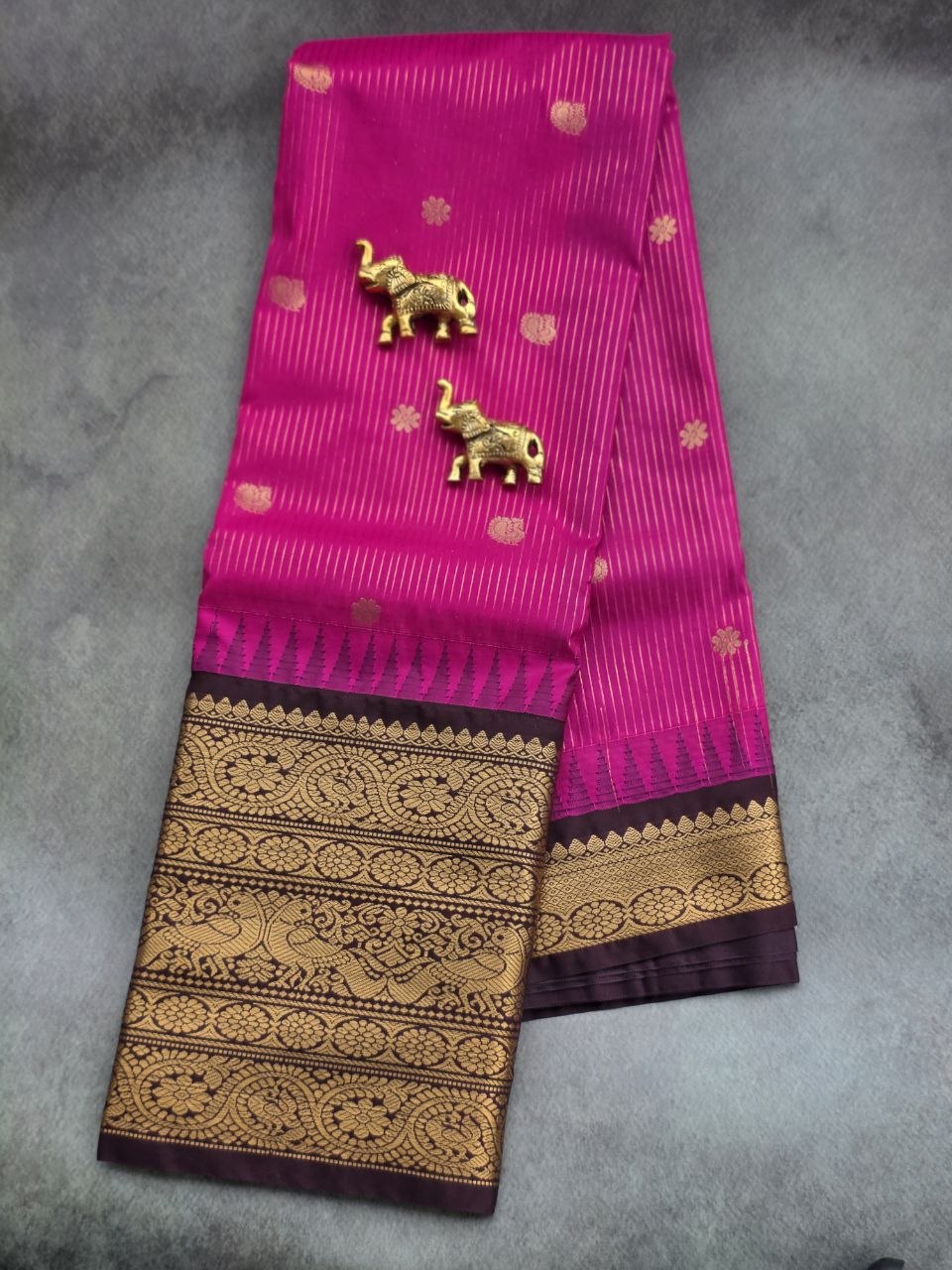 Rani Pink & Dark Brown Premium Semi Gadwal Silk Saree