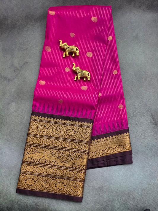 Rani Pink & Dark Brown Premium Semi Gadwal Silk Saree