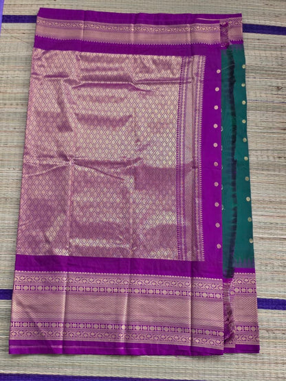 Regal Contrast Premium Semi Gadwal Saree | Bottle Green with Magenta Purple