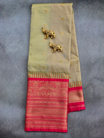 Regal Contrast Premium Semi Gadwal Saree – Olive Green & Rich Red