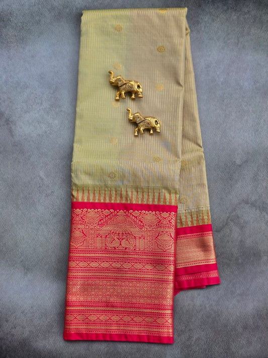 Regal Contrast Premium Semi Gadwal Saree – Olive Green & Rich Red