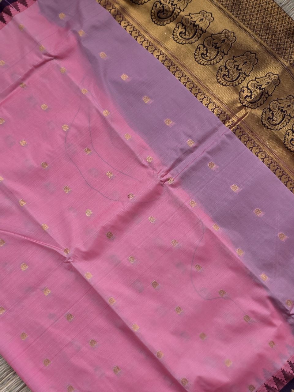 Regal Contrast Premium Semi Gadwal Saree – Salmon Pink & Deep Plum Purple