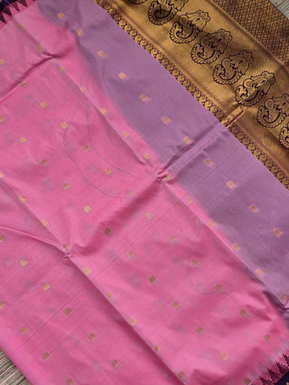 Regal Contrast Premium Semi Gadwal Saree – Salmon Pink & Deep Plum Purple
