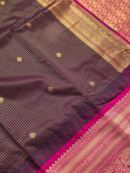 Regal Earth Tones Premium Semi Gadwal Saree with Pink Accents