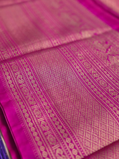 Regal Mustard Yellow Premium Semi Gadwal Saree with Fuchsia Accents
