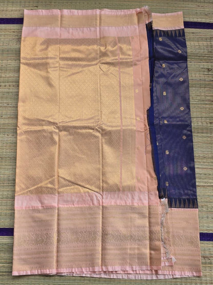 Royal Blue & Peach Contrast Premium Semi Gadwal Saree