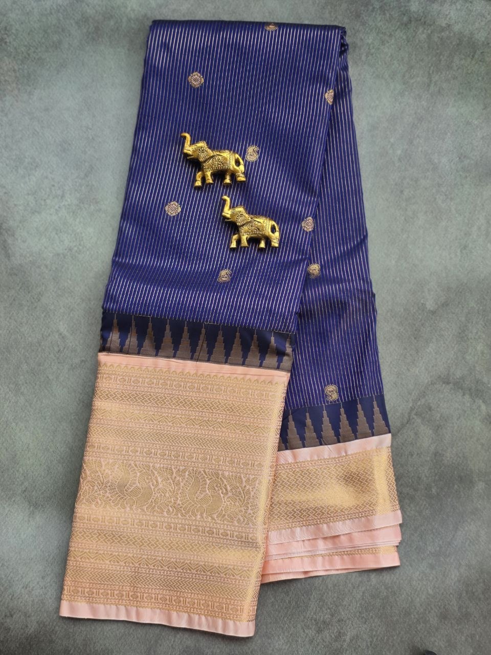Royal Blue & Peach Premium Semi Gadwal Silk Saree
