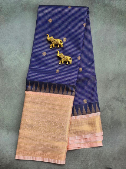 Royal Blue & Peach Premium Semi Gadwal Silk Saree