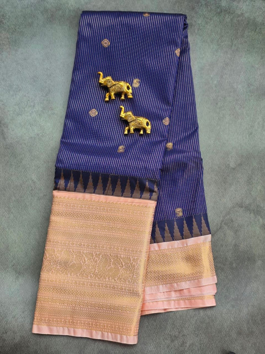 Royal Blue & Peach Premium Semi Gadwal Silk Saree