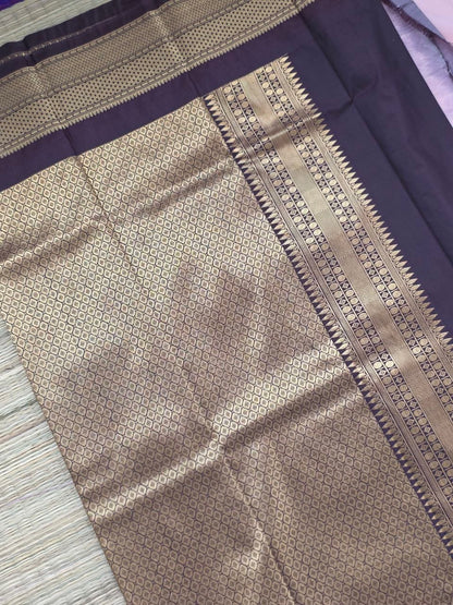 Royal Contrast Premium Semi Gadwal Saree – Dusty Rose & Brown