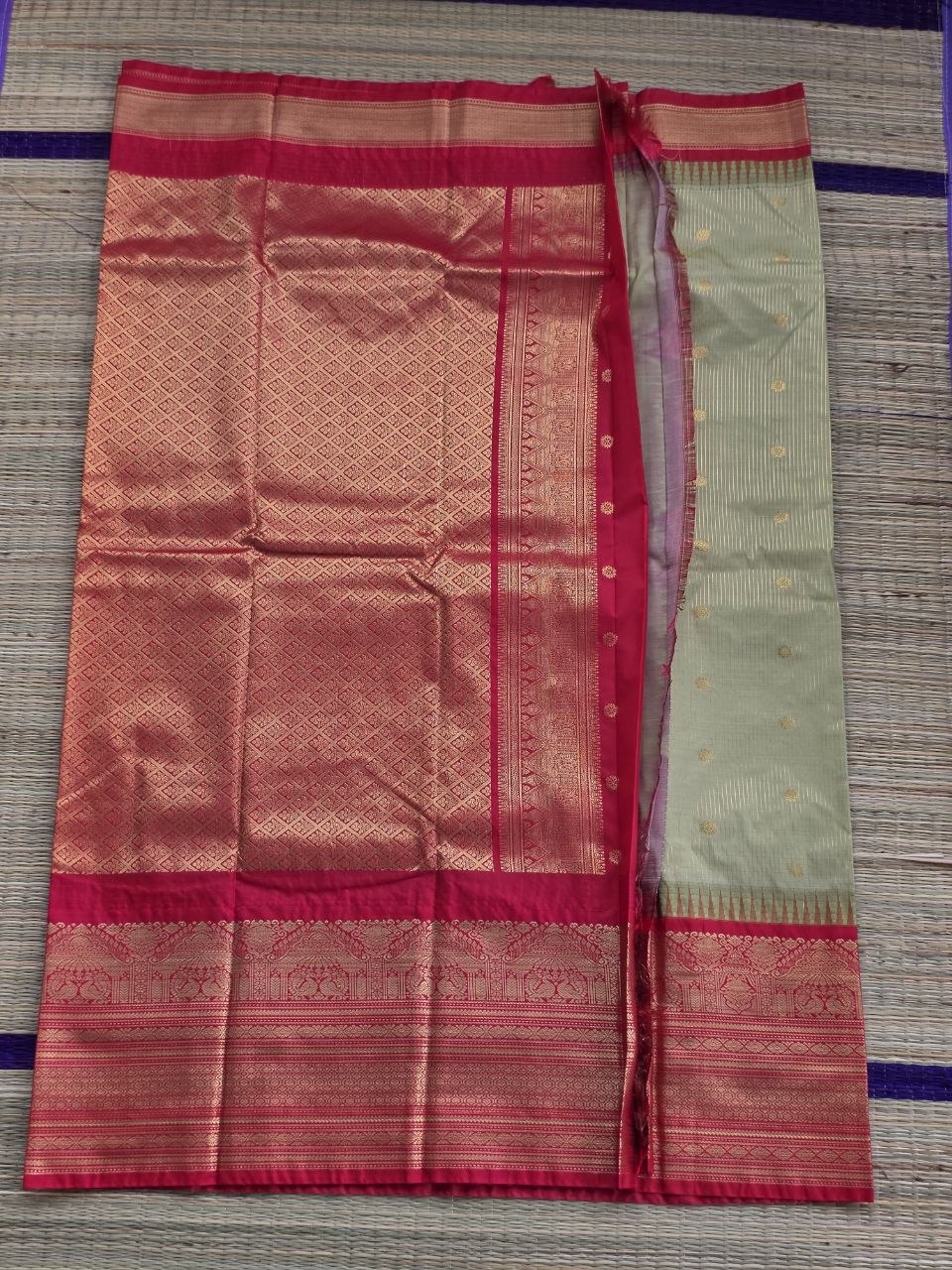 Royal Elegance Semi Gadwal Saree in Olive Green & Crimson Red