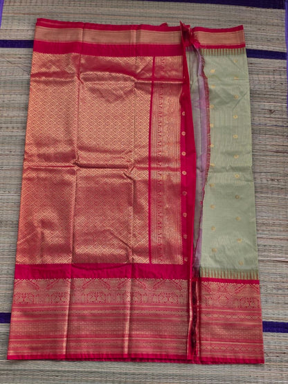 Royal Elegance Semi Gadwal Saree in Olive Green & Crimson Red