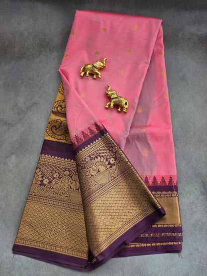 Royal Harmony Premium Semi Gadwal Saree – Salmon Pink & Plum Purple