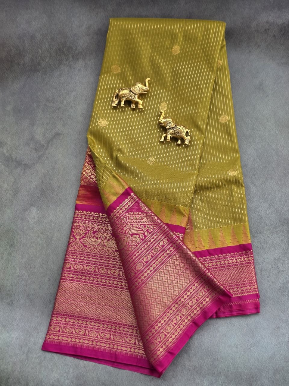 Royal Harmony Semi Gadwal Saree in Mustard Yellow & Fuchsia Pink
