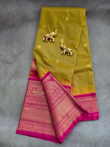 Royal Harmony Semi Gadwal Saree in Mustard Yellow & Fuchsia Pink
