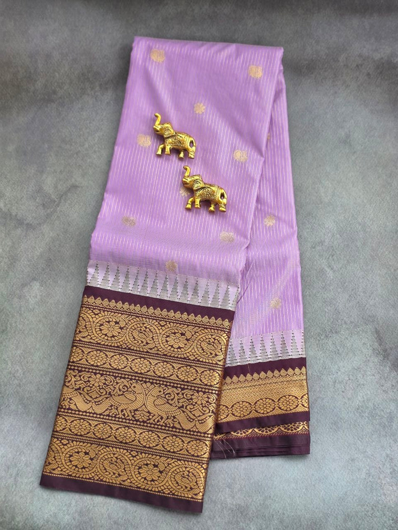 Royal Lavender Premium Semi Gadwal Saree with Deep Brown Border