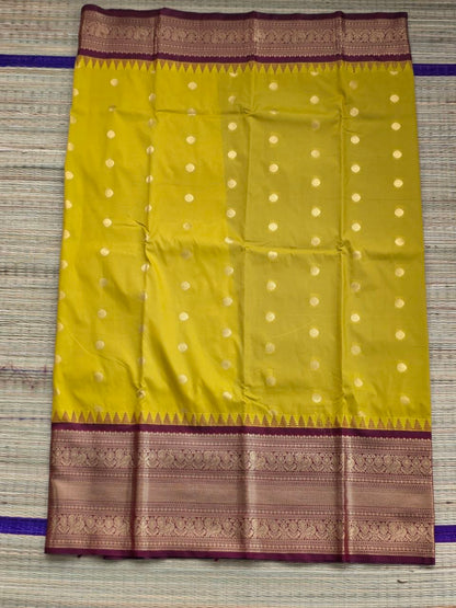 Royal Radiance Premium Semi Gadwal Saree – Turmeric Yellow & Maroon