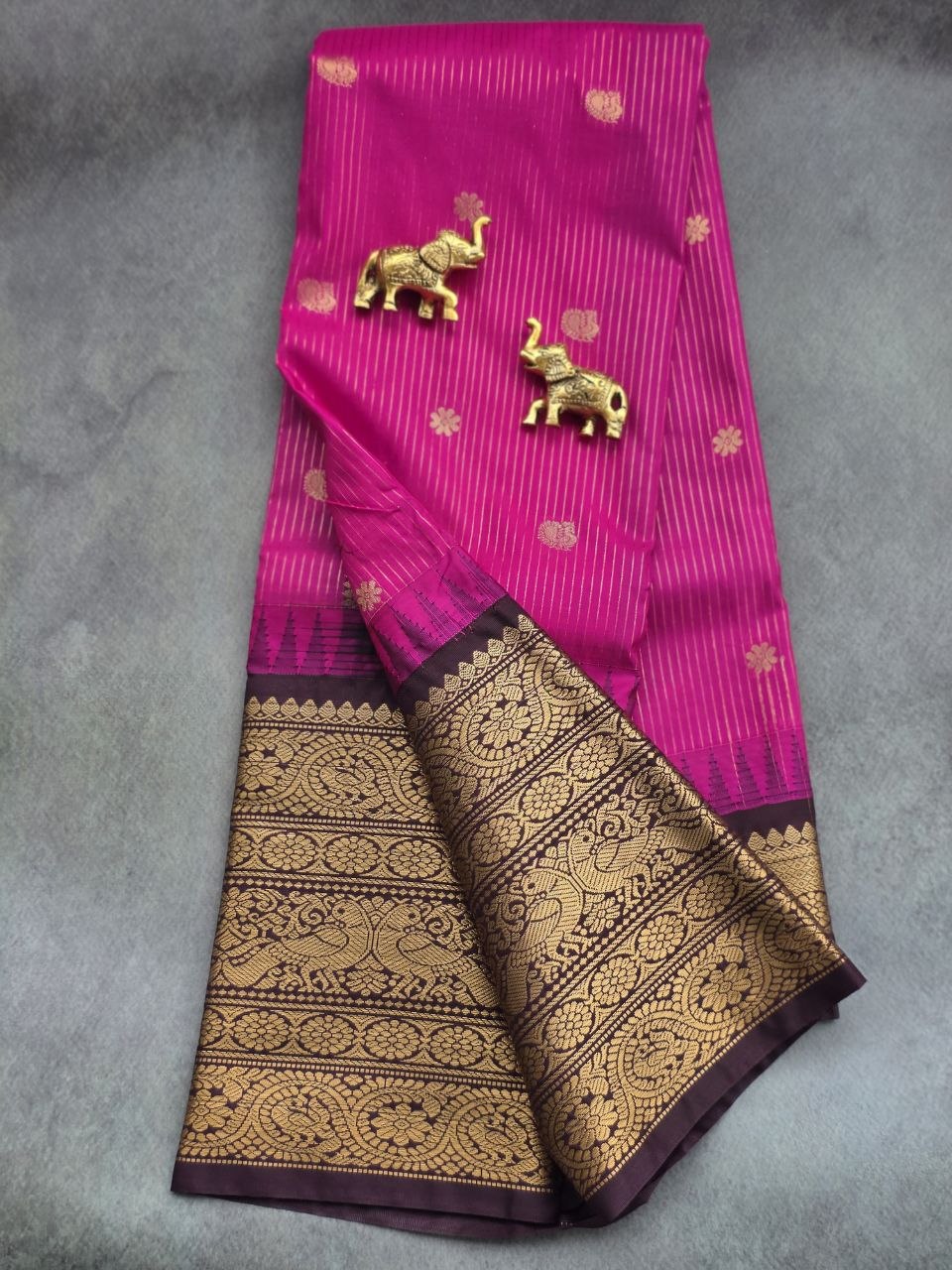 Royal Rani Pink Premium Semi Gadwal Saree with Dark Brown Border