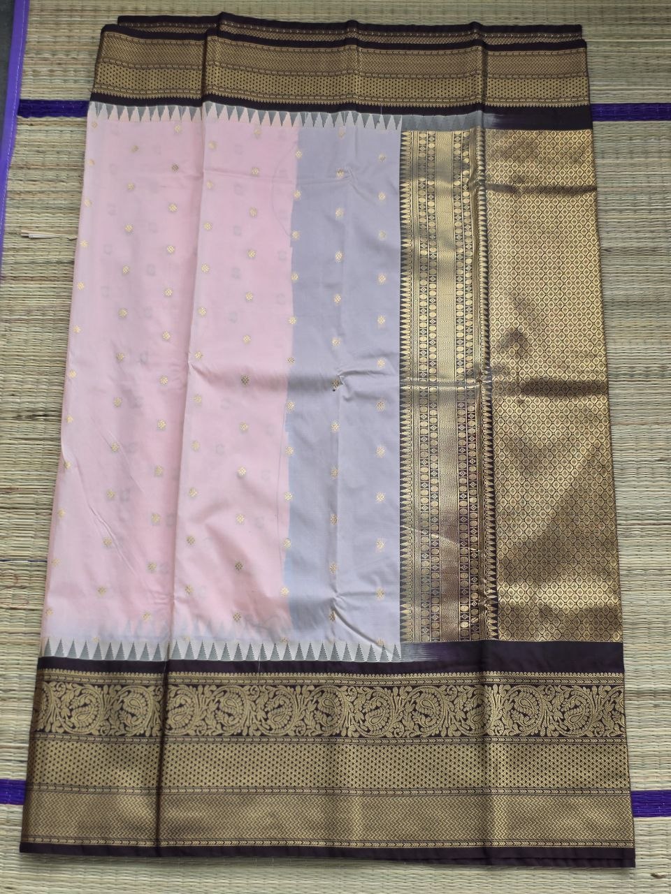 Rustic Charm Premium Semi Gadwal Saree in Dusty Rose & Brown