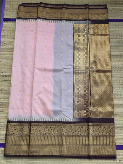 Rustic Charm Premium Semi Gadwal Saree in Dusty Rose & Brown