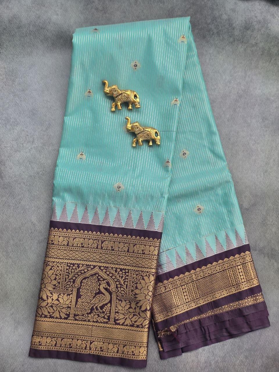 Sea Green & Chocolate Brown Premium Semi Gadwal Silk Saree
