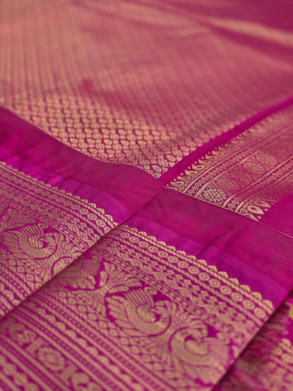 Sunlit Grace Premium Semi Gadwal Saree – Mustard & Pink