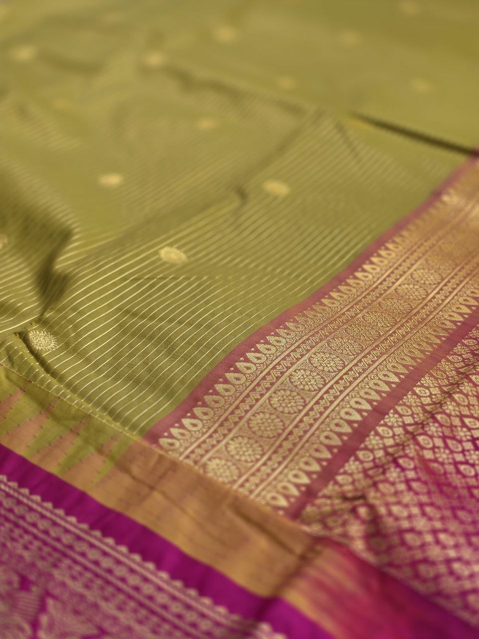 Temple Charm Premium Semi Gadwal Saree – Mustard Yellow & Fuchsia Pink