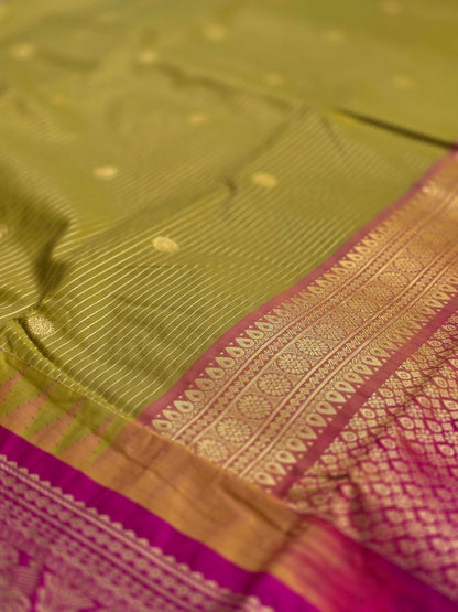 Temple Charm Premium Semi Gadwal Saree – Mustard Yellow & Fuchsia Pink