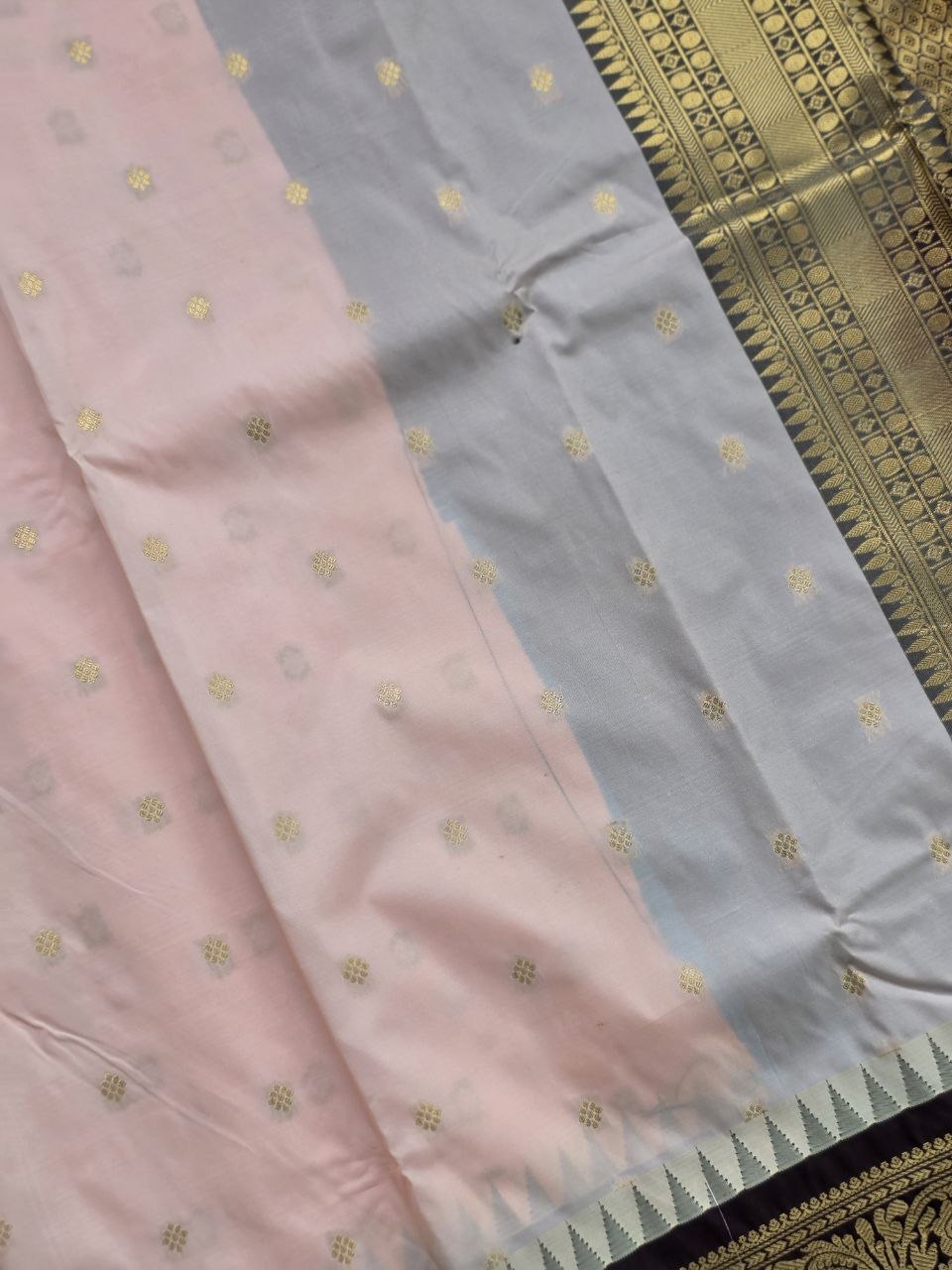 Temple Elegance Premium Semi Gadwal Saree – Dusty Rose & Brown