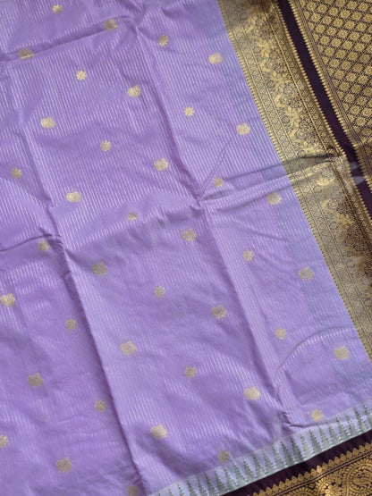 Temple Elegance Premium Semi Gadwal Saree – Lavender & Deep Brown