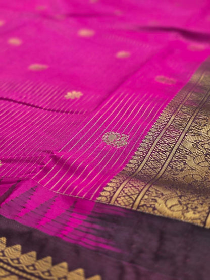 Temple Elegance Premium Semi Gadwal Saree – Rani Pink & Dark Brown
