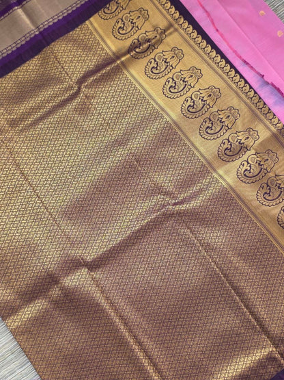 Temple Elegance Premium Semi Gadwal Saree – Salmon Pink & Deep Plum Purple