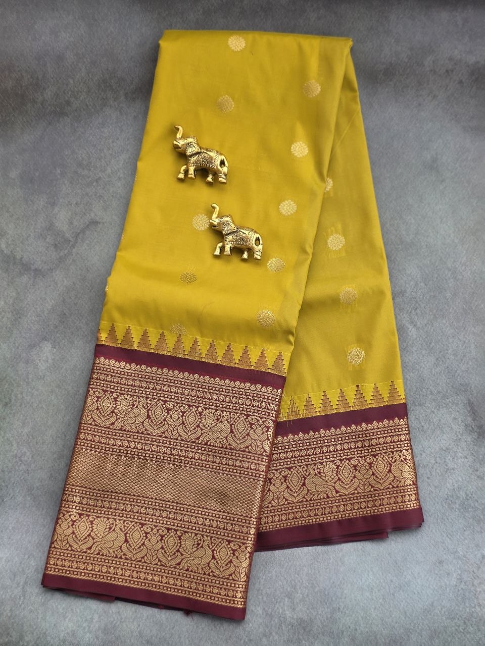 Temple Grace Premium Semi Gadwal Saree in Turmeric Yellow