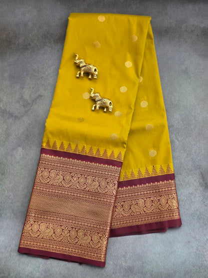 Temple Grace Premium Semi Gadwal Saree in Turmeric Yellow