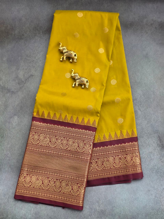 Temple Grace Premium Semi Gadwal Saree in Turmeric Yellow