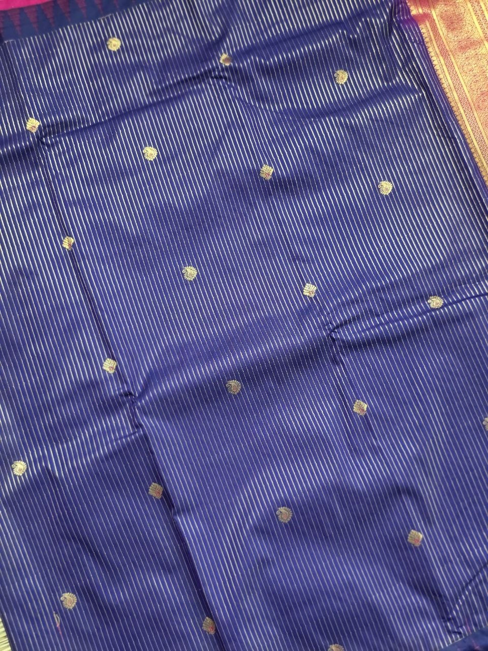 Timeless Elegance Premium Semi Gadwal Saree – Navy Blue & Rani Pink