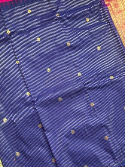 Timeless Elegance Premium Semi Gadwal Saree – Navy Blue & Rani Pink