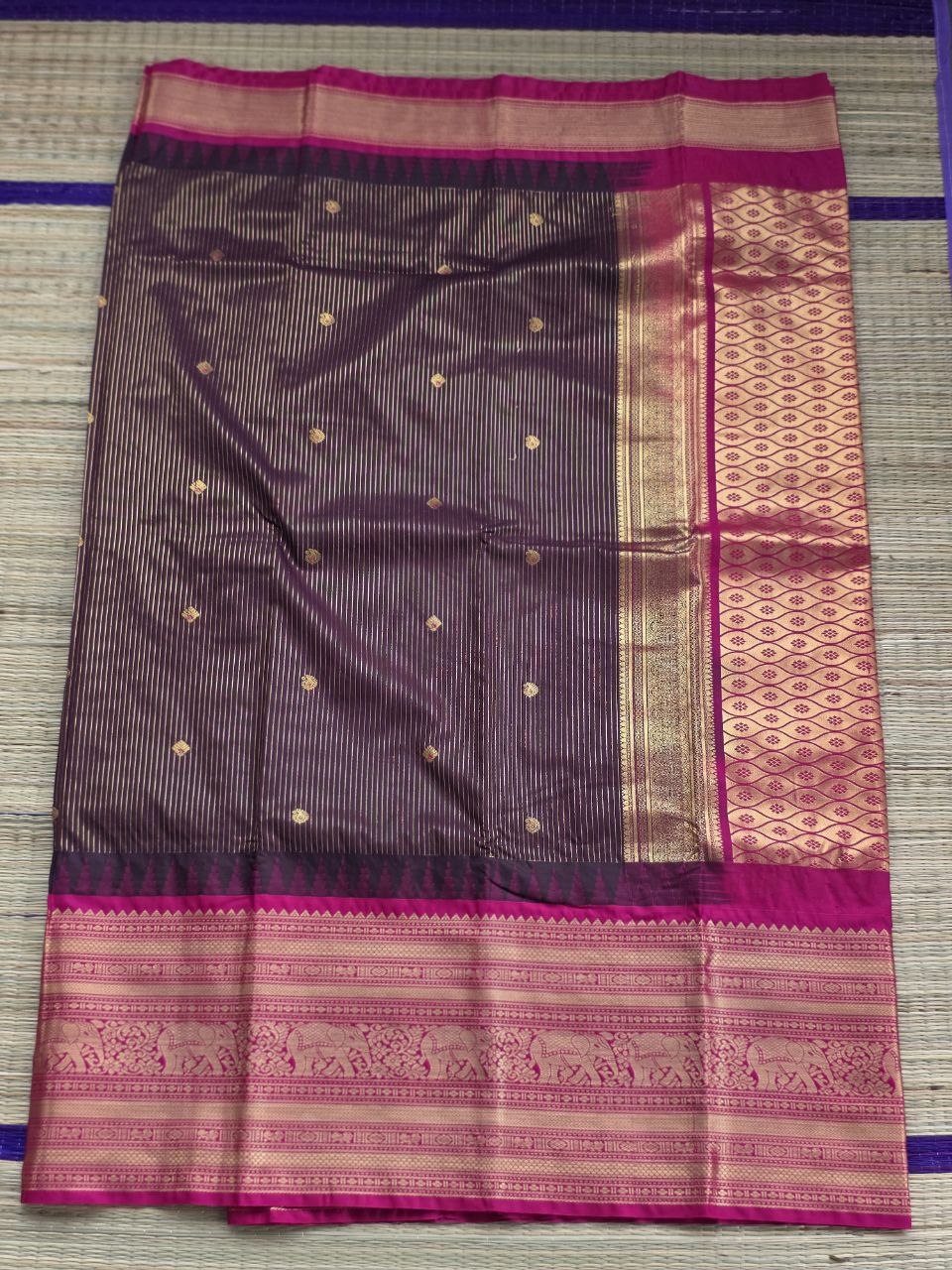 Timeless Grace Premium Semi Gadwal Saree – Deep Snuff Brown & Pink