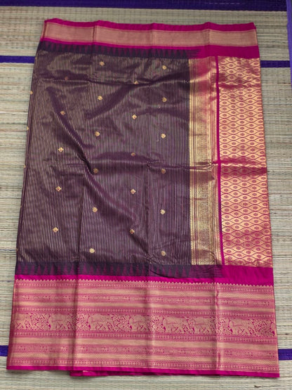 Timeless Grace Premium Semi Gadwal Saree – Deep Snuff Brown & Pink