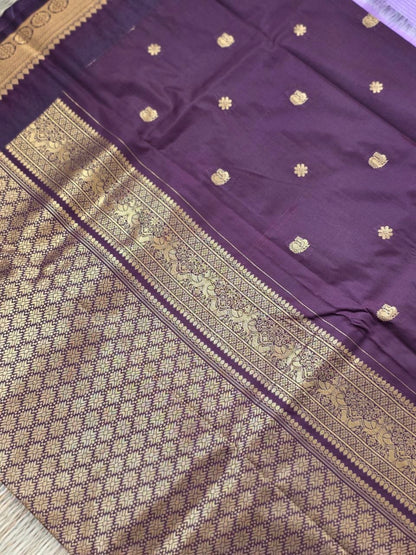 Timeless Lavender Premium Semi Gadwal Saree with Deep Brown Accents