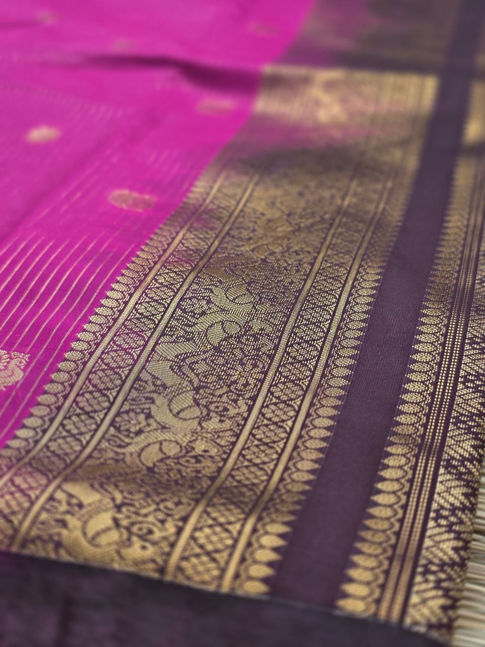 Timeless Rani Pink Premium Semi Gadwal Saree with Dark Brown Contrast