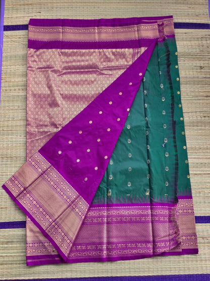 Traditional Bottle Green & Magenta Purple Semi Gadwal Saree