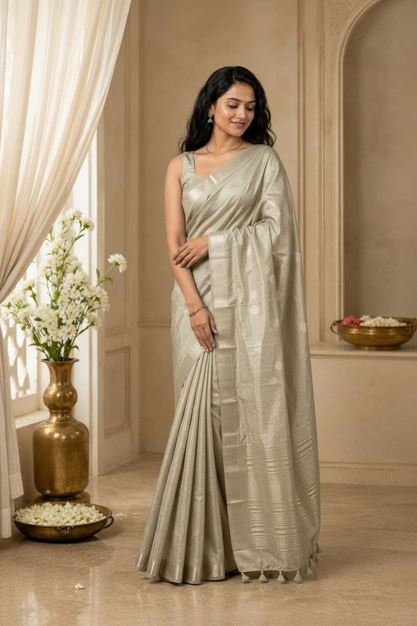 Traditional Celadon Green Raw Silk Saree for Festive Celebrations