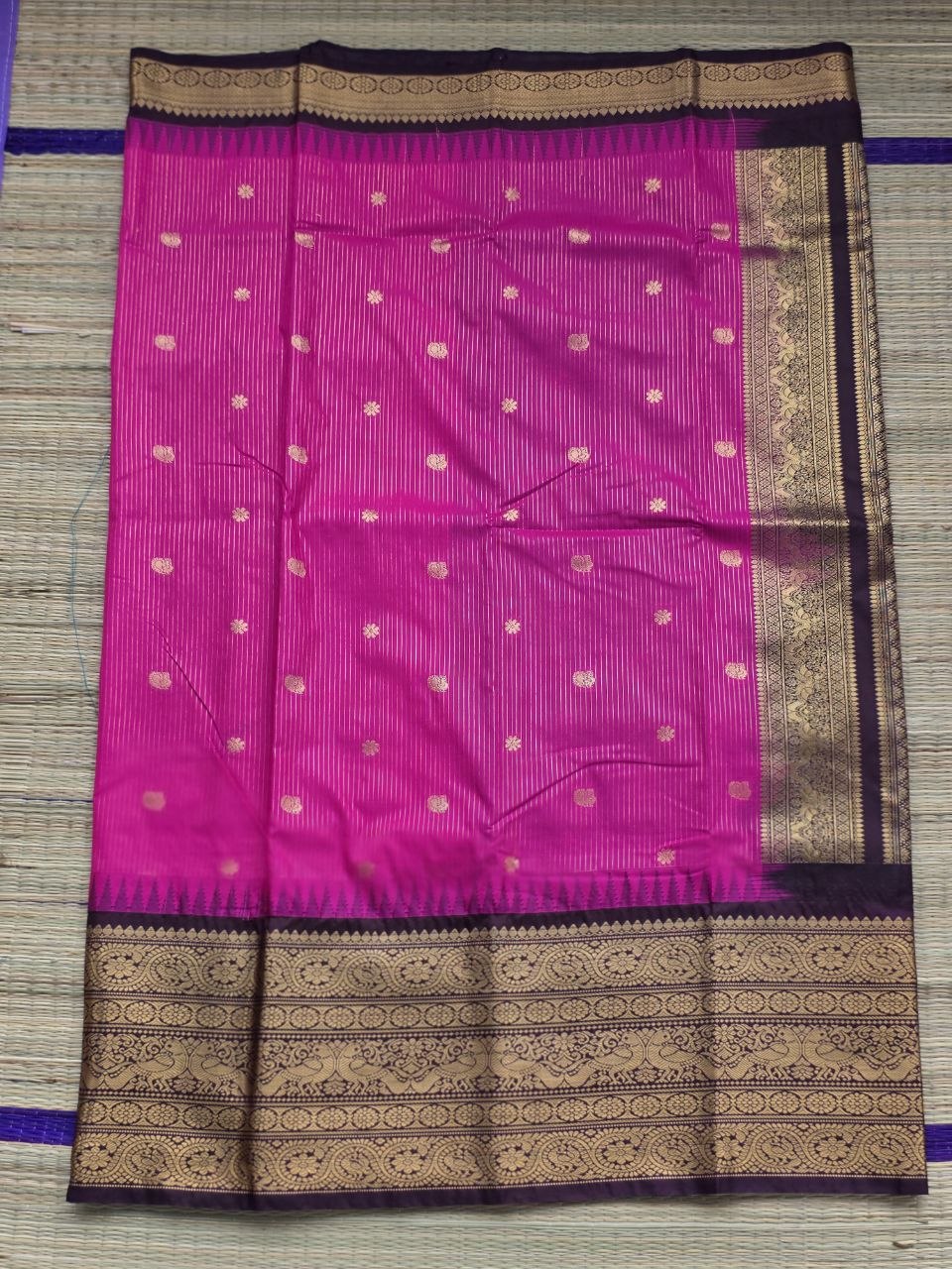 Traditional Rani Pink & Dark Brown Semi Gadwal Saree