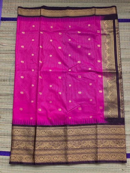 Traditional Rani Pink & Dark Brown Semi Gadwal Saree