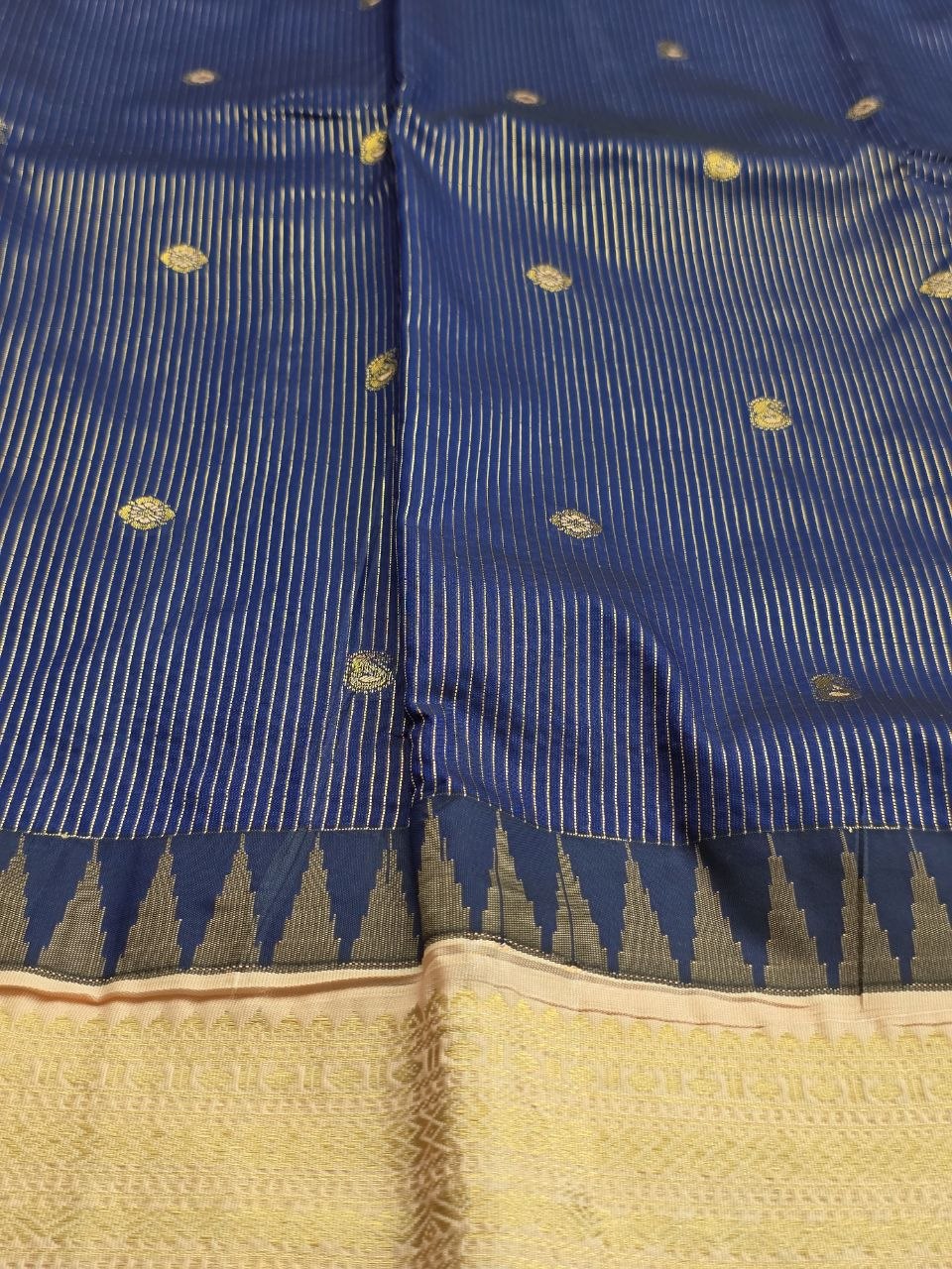 Traditional Royal Blue & Peach Semi Gadwal Saree for Festive Wear